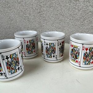 Vintage kitsch ceramic mug set 4 playing cards theme holds 10 oz image 2