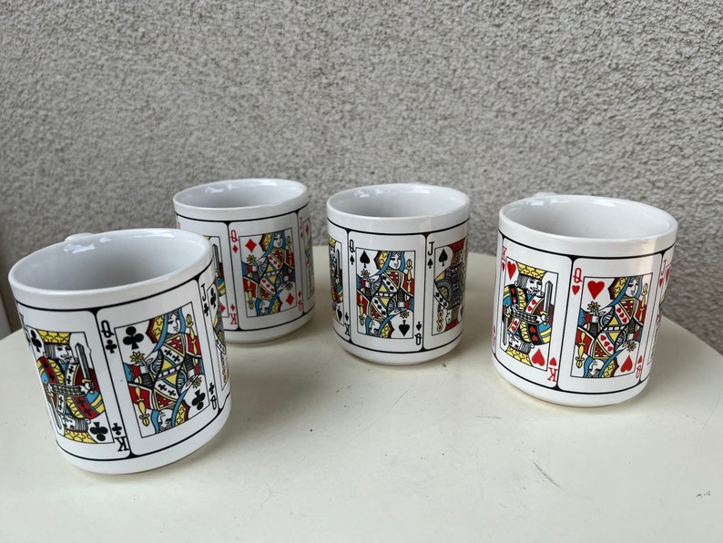 Vintage kitsch ceramic mug set 4 playing cards theme holds 10 oz image 2