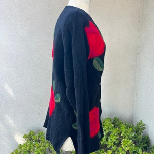 Vintage Susan Bristol boho wool cardigan black with red flowers Sz S image 5