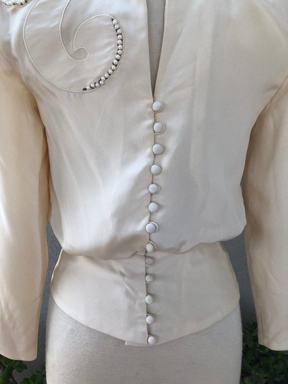 Sale vtg evening cream top blouse  silk beaded pa… - image 6