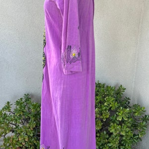 Vintage 60s hippie maxi kaftan purple cotton with mirror embroidery beads sz S/M by Y.M. Garments image 3