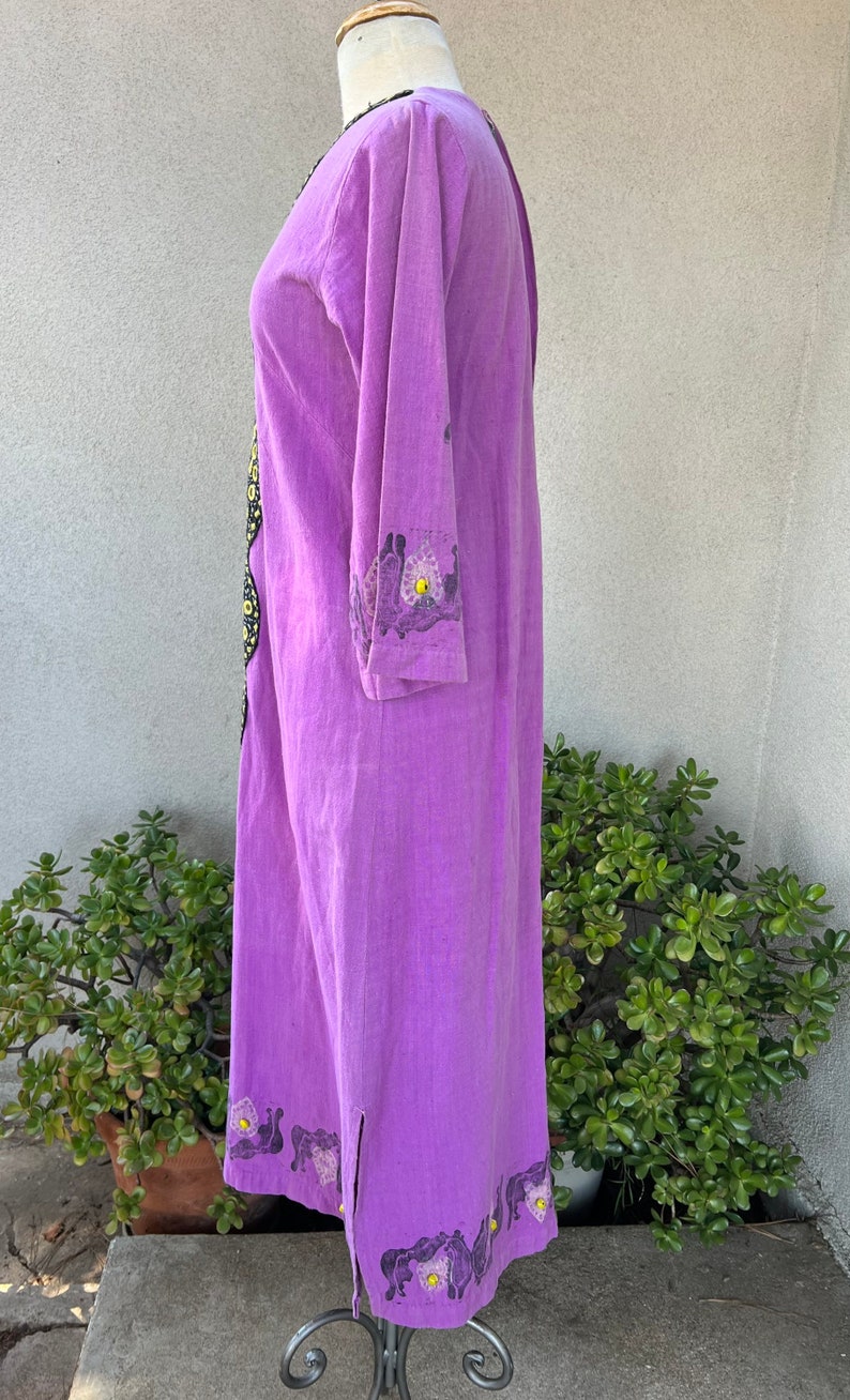 Vintage 60s hippie maxi kaftan purple cotton with mirror embroidery beads sz S/M by Y.M. Garments image 3
