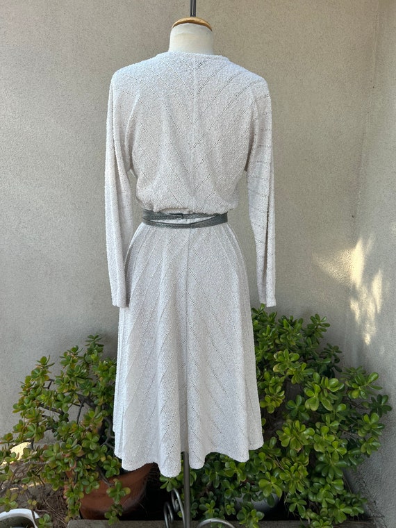Vintage 70s taupe grey knit dress with faux leath… - image 2