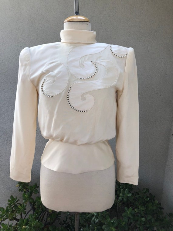 Sale vtg evening cream top blouse  silk beaded pa… - image 8