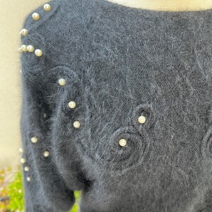 Vintage glam black angora wool pullover textured sweater with pearls embellishments S/M by Jessica California image 8