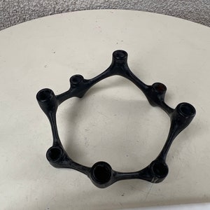 Vintage MCM small candle stand black Cast iron 8 holders image 4