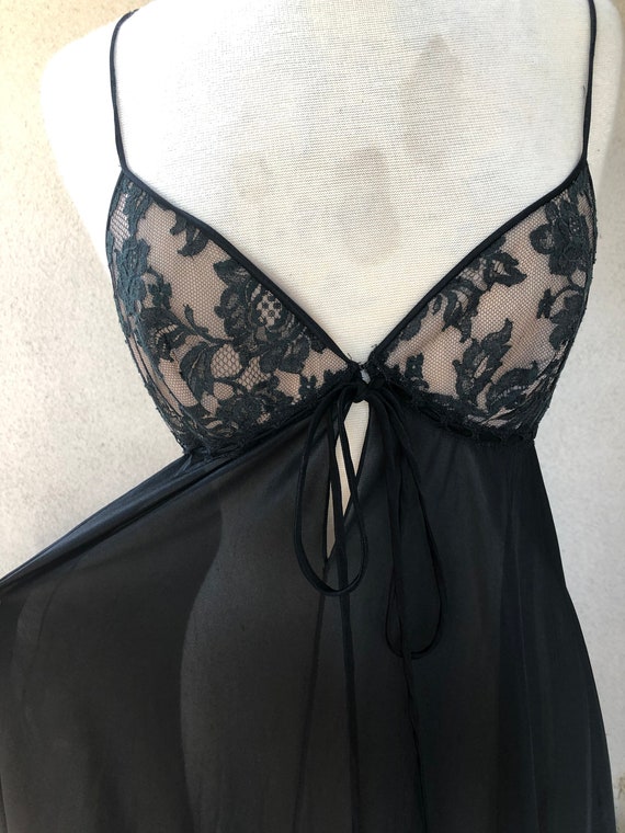 Vintage black nude Peignoir long lingerie set lac… - image 6