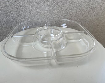 Vintage square tray clear lucite acrylic Guzzini design for chip dip  Italy 12.5”