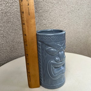 Vintage tall glossy grey blue tiki mug pottery ceramic by KC Co Ltd 2000 image 6