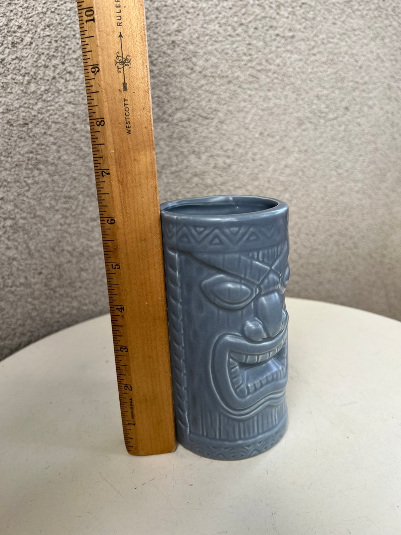 Vintage tall glossy grey blue tiki mug pottery ceramic by KC Co Ltd 2000 image 6