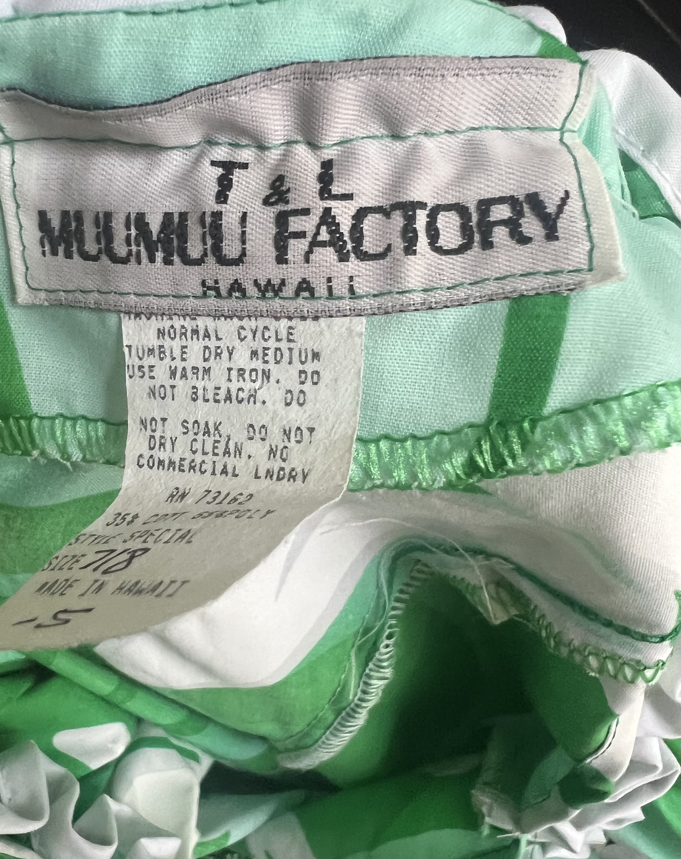 Vintage Hawaiian Luau Floral Dress Green White Ruffles Sz S
