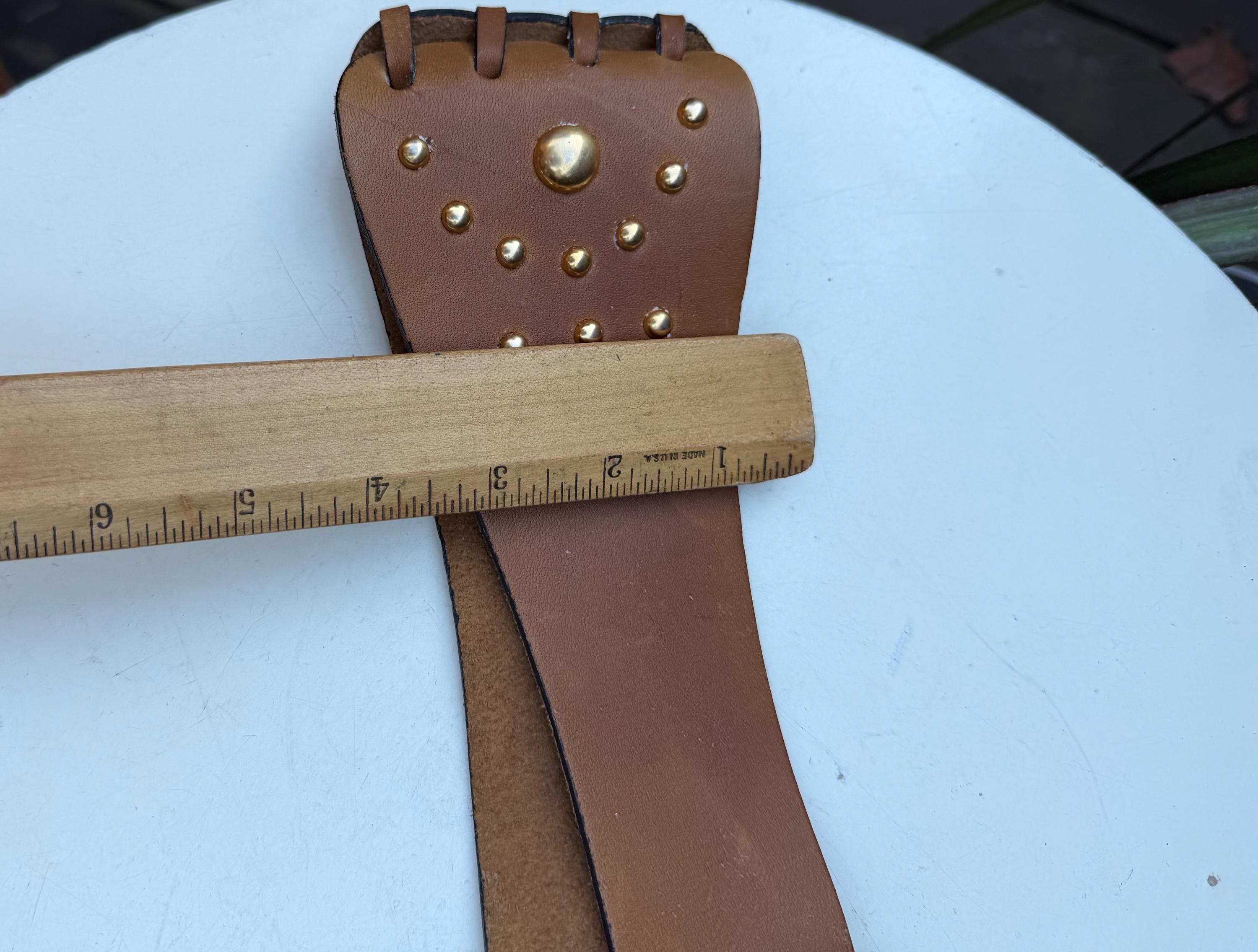 Vintage Garay Thick Dark Brown Leather Three brass Buckle Western wide Belt Vintage Wide Waist Belt Buckle Carmel Brown Leather Brass  main image 4
