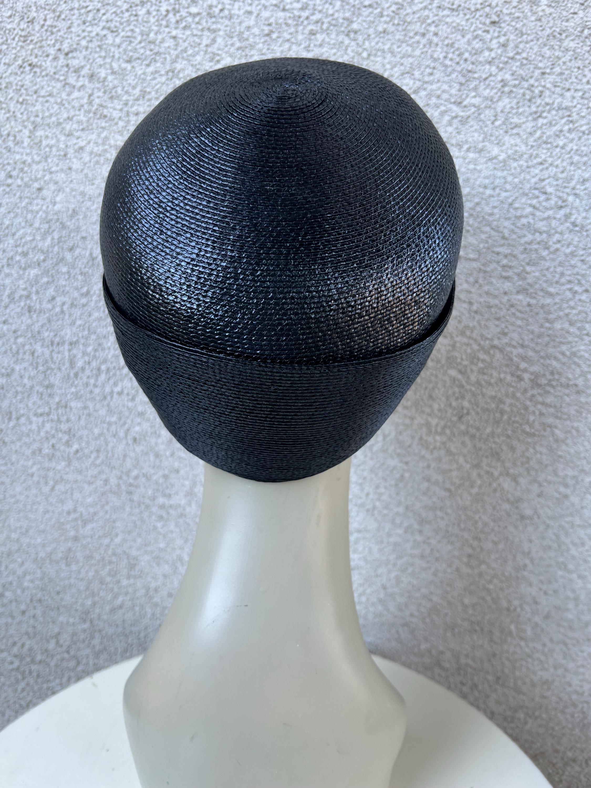 Vintage Black Cloche Hat Straw With Bow 21” by Otti Moll CA  display picture 3