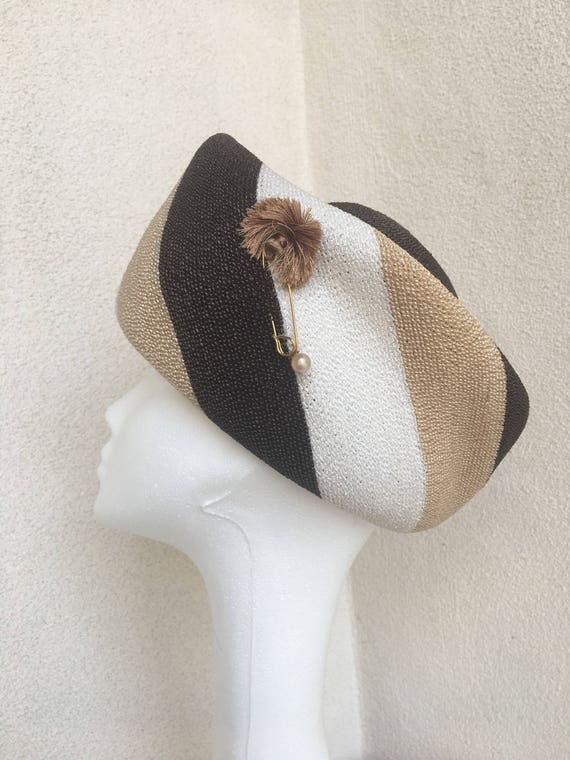 Vintage 1960s huge brim halo style hat browns Ivo… - image 1