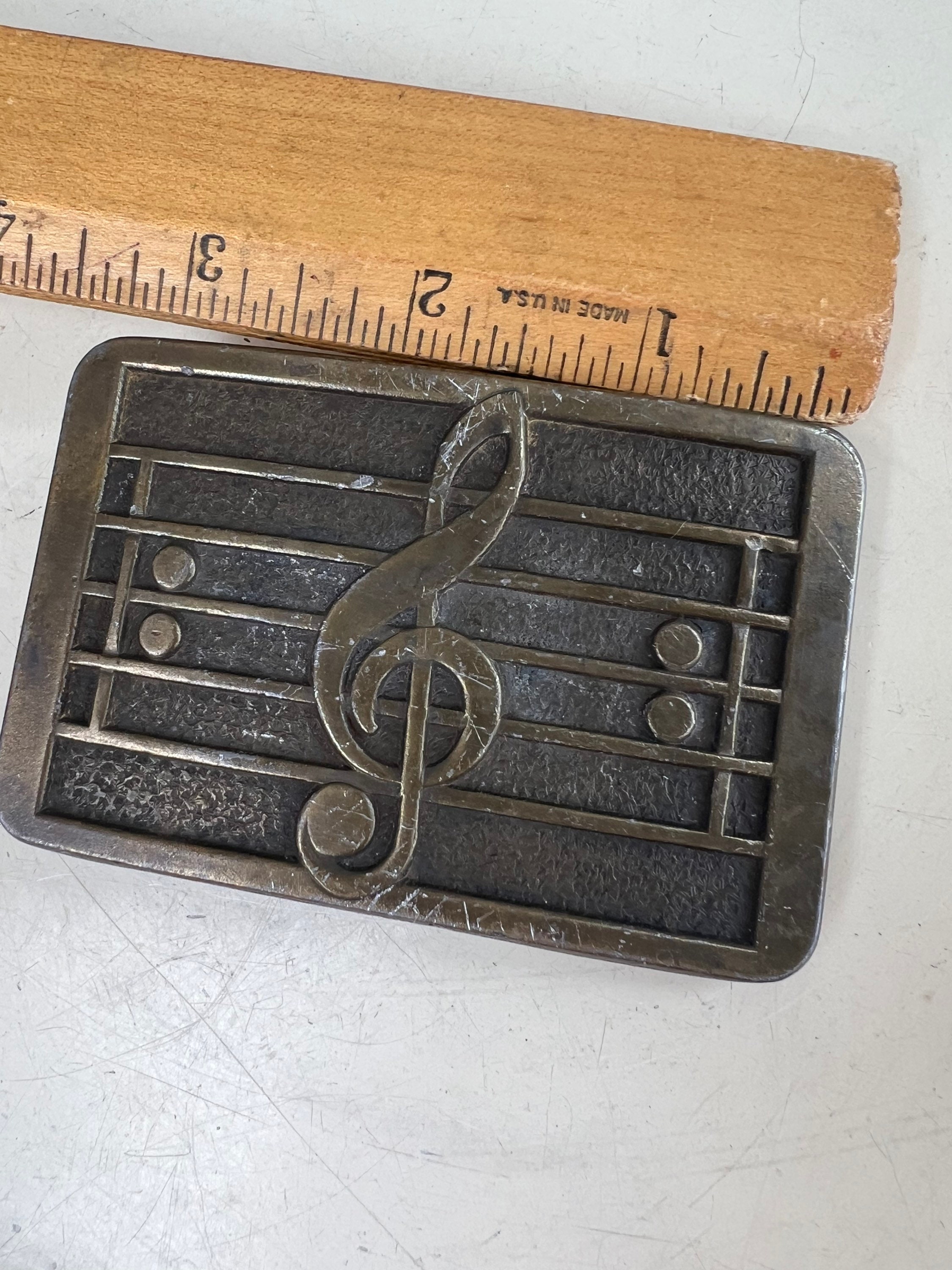 Vintage 1974 music notes metal rectangular belt buckle by C.D.C. Metalworks CDC Metalworks 1974 Belt Buckle Eagle Made in USA | eBay main image 3