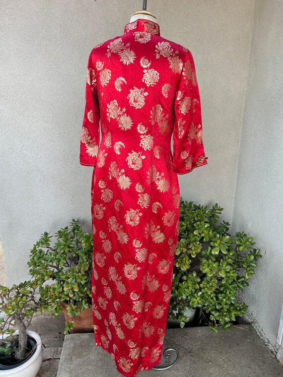 Vintage Asian mandarin Cheongsam long dress red gold … Gem