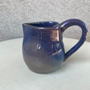Vintage studio art pottery creamer pitcher heart shape glossy purple blue tones image 6