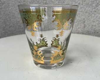 Vintage George Briard tumbler clear glass with green gold old fashion 12 oz