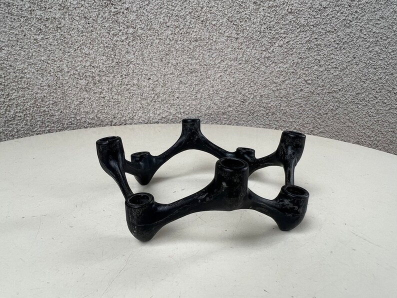 Vintage MCM small candle stand black Cast iron 8 holders image 8