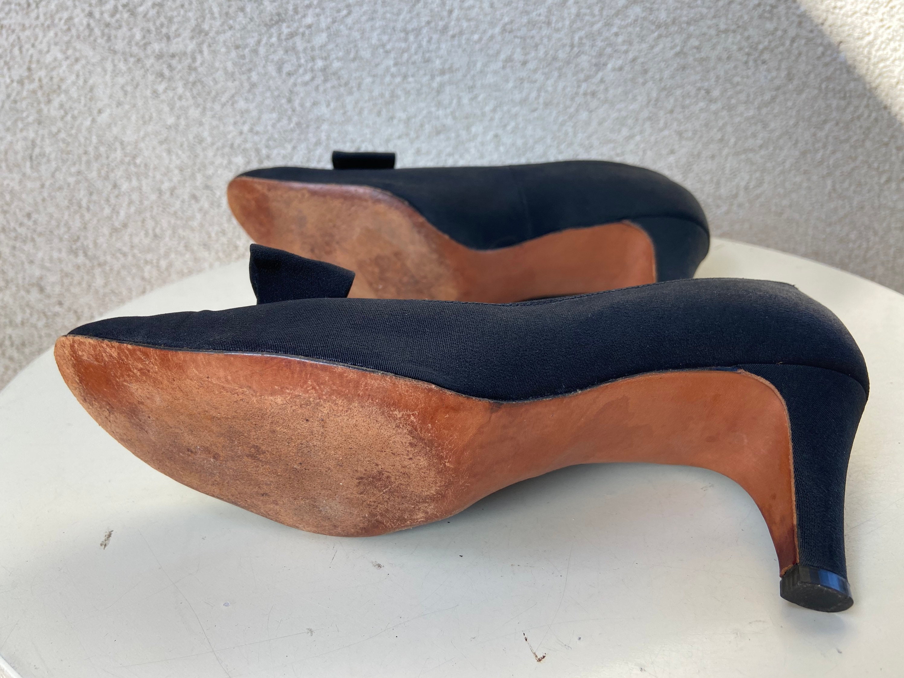 Vintage 1960s Elegant Black Fabric Pumps Shoes Heel Mr  Vintage 1960s elegant black fabric pumps shoes heel rhinestones Mr Easton sz 7N main image 1