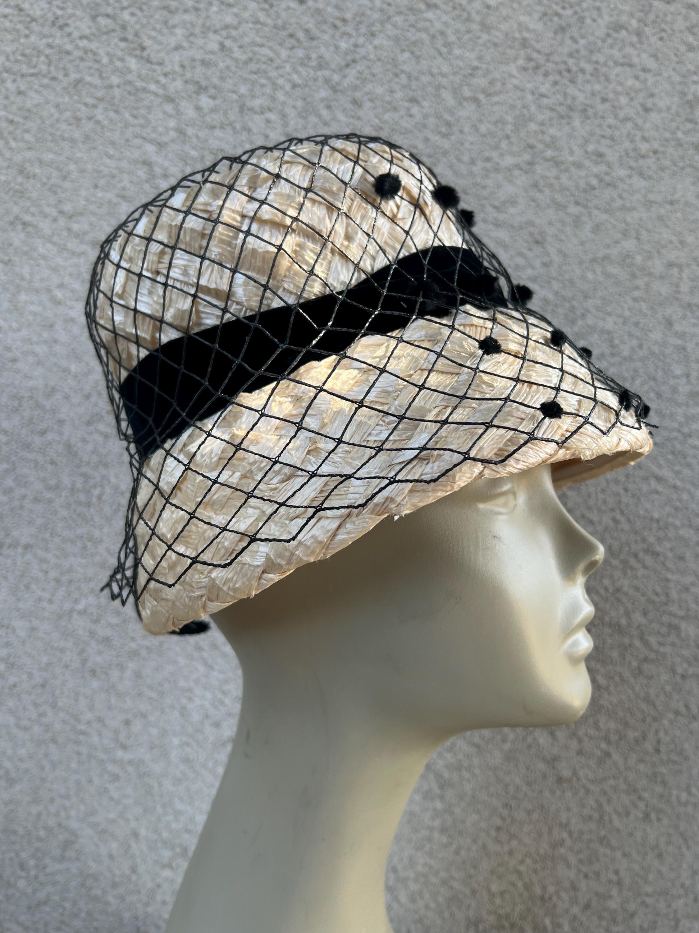 vintage Bucket Hat ivory straw with Yellow netting Straw Bucket Hat | Gap main image 4