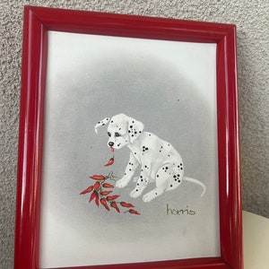 Vintage 1990s Dalmatian Dog Oil Painting Hot stuff By signed Peggy Harris Framed size 11.5 x 9.5 image 1