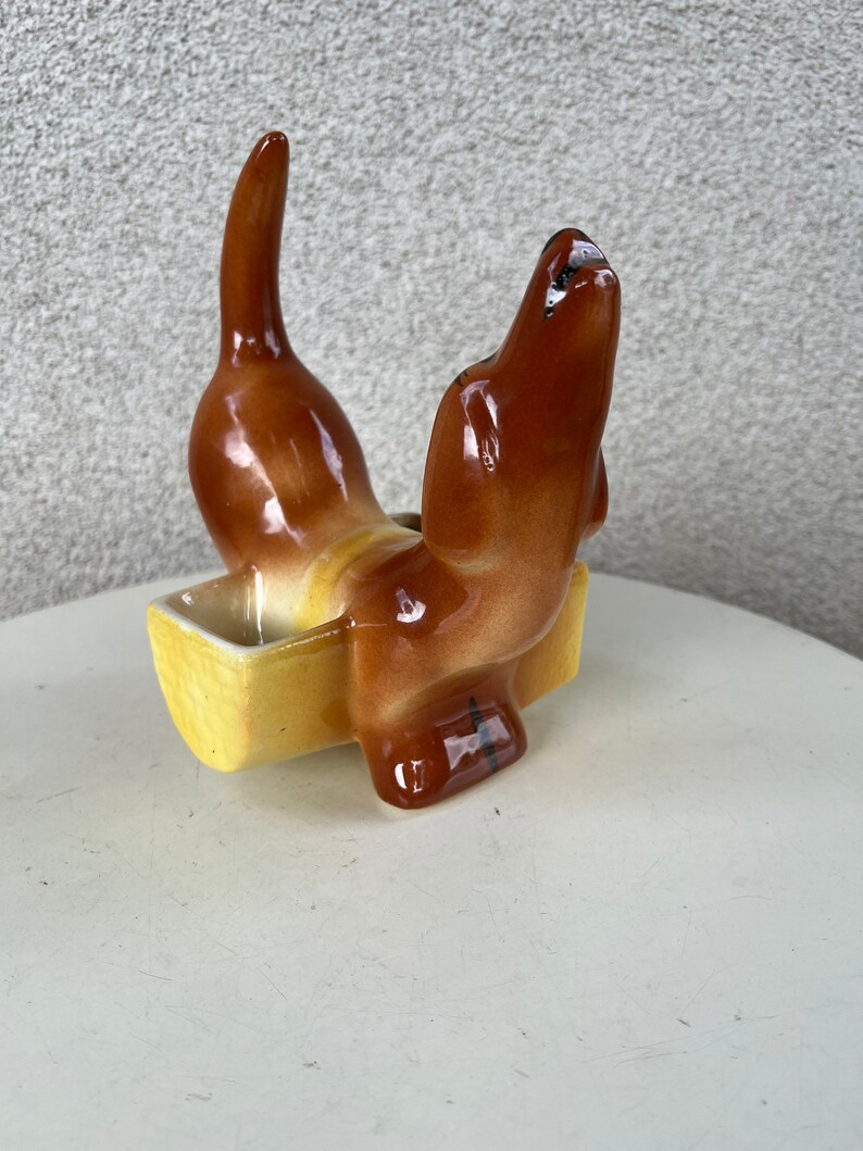 Vintage ceramic pottery wiener dog mens dresser caddy statue dachshund image 4