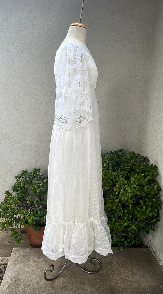 Vintage white Maxi boho chiffon dress beaded with… - image 8