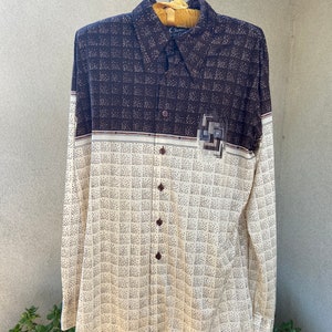 Vintage 70s mens disco button shirt beige browns geometric print sz XL by Chemise et cer image 3