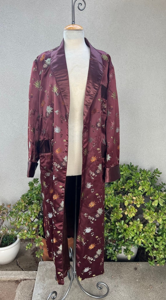 SALE Vintage Mens satin brown brocade wrap robe p… - image 8