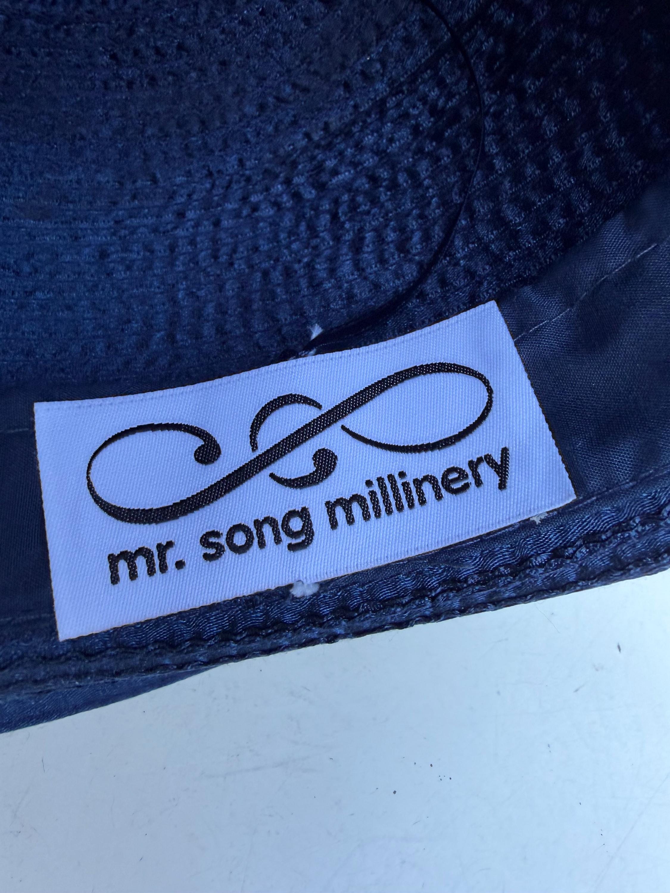 Vintage Navy Blue Brim Hat, Rhinestone Trim, Mr. Song  display picture 2