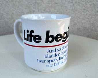 Vintage ceramic coffee mug Life begins at 40 by Recycled Paper Products