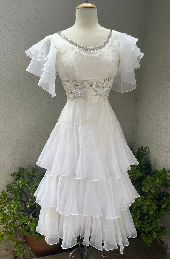 Vintage Emma Domb CA wedding dress white tiered ch