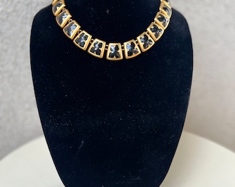 Vintage Anne Klein Choker: 80er Jahre Halsband, goldfarben mit schwarzen Einsätzen