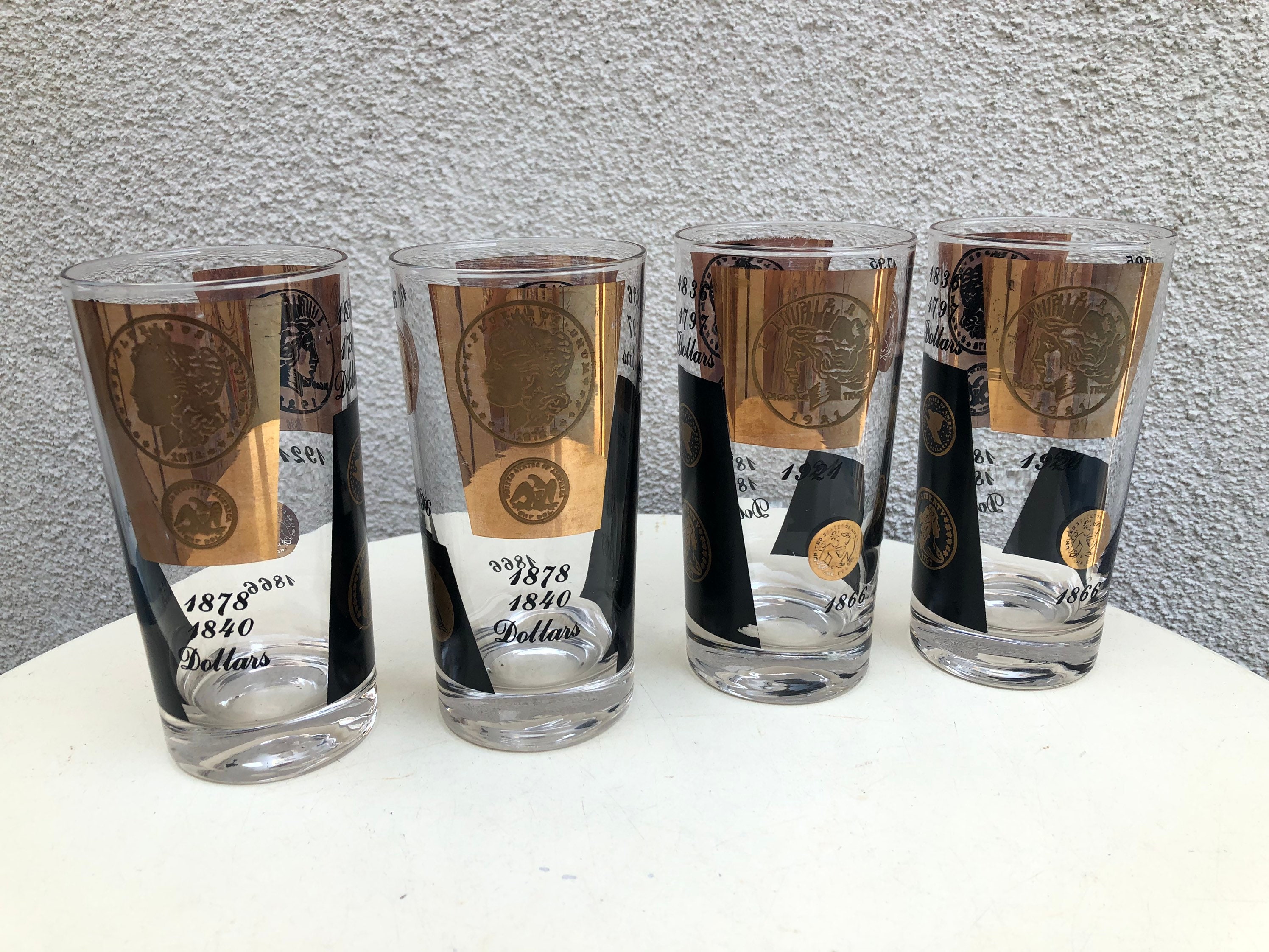Vintage MCM Barware Cocktails Coin Black and Gold Cera Tall