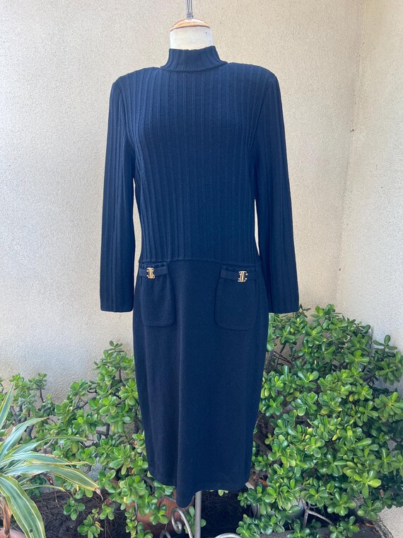 Vintage St John Collection Marie Gray Black Knit Dress Pockets Gold Accents  Sz 12. - Etsy