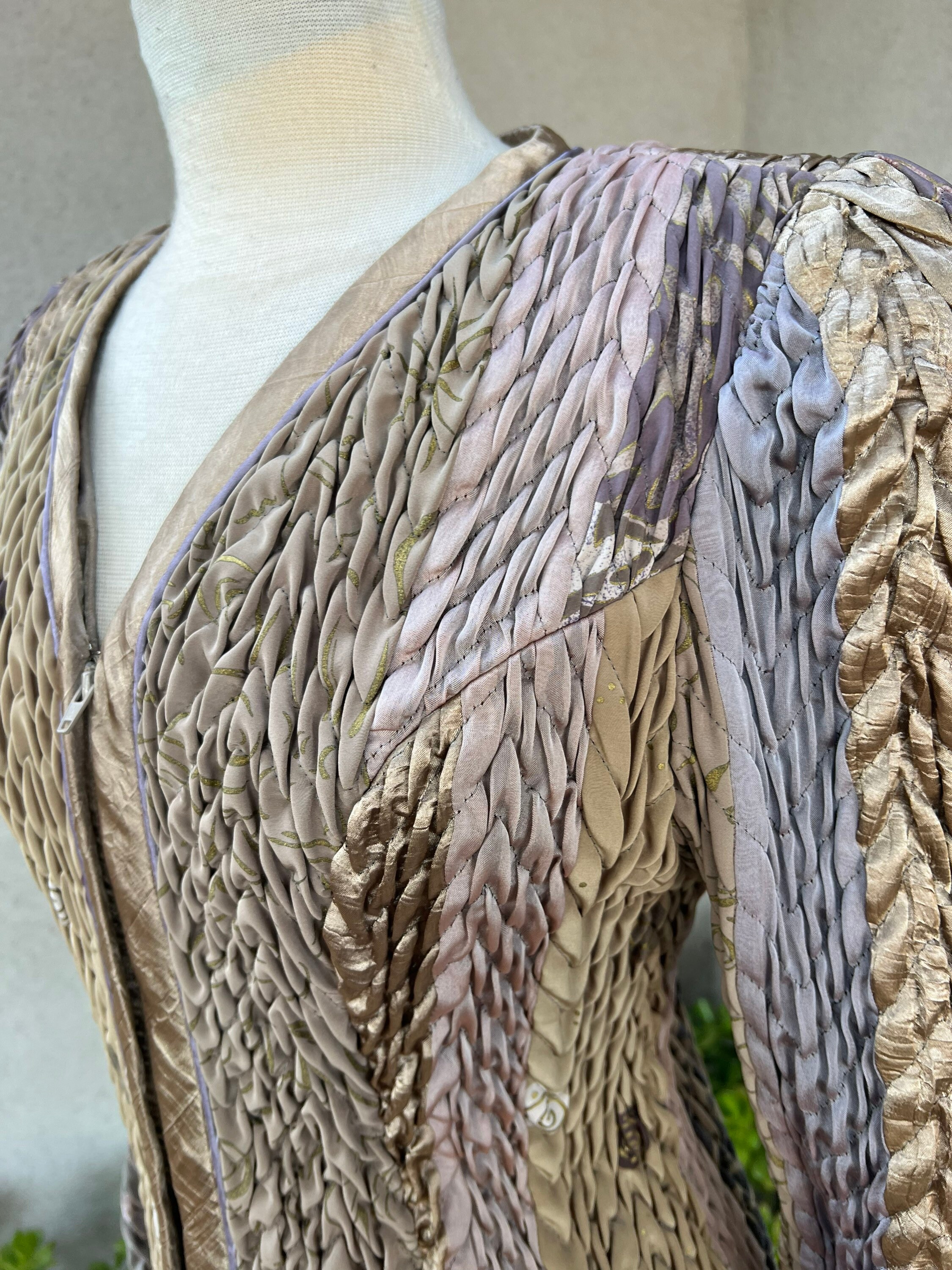 Vintage 80s Collection Jeanne Marc Ruched Jacket Beige Grey Bronze