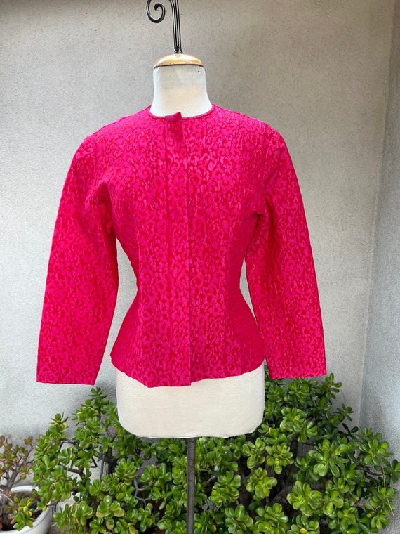 Vintage Neon Pink Brocade Jacket - Nira Nira New York - Size 12