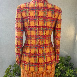 Vintage 80s suit skirt & blazer by Anne Klein orange red plaid tweed knobby mohair wool size 6 image 2