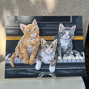 peinture kitsch vintage thème 3 chats, peinture par numéro, taille 14 x 11 po.
