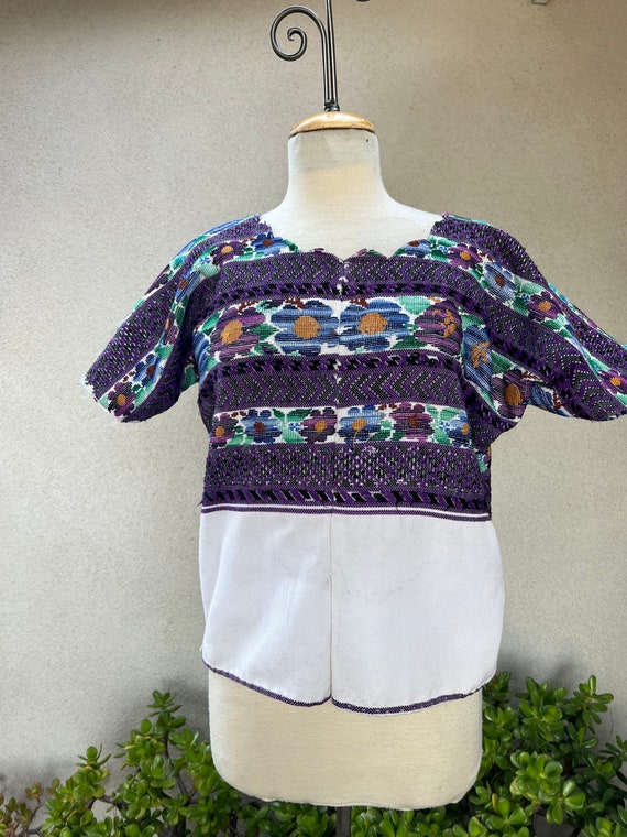 SALE Vintage boho Mexican purples woven huipil st… - image 4