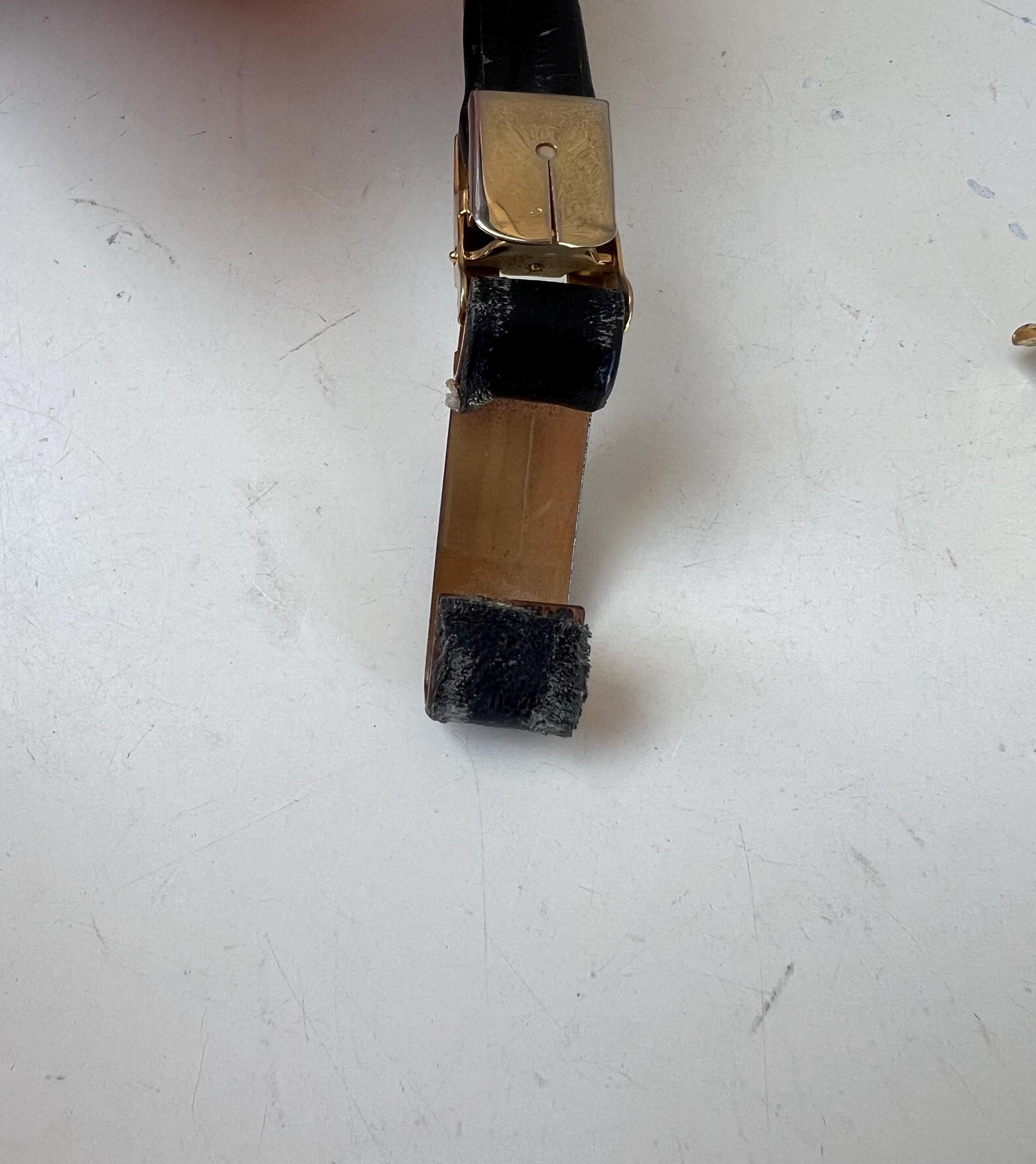 Vintage 80s Black Leather Skinny Belt: Gold Tone Accents  display picture 2