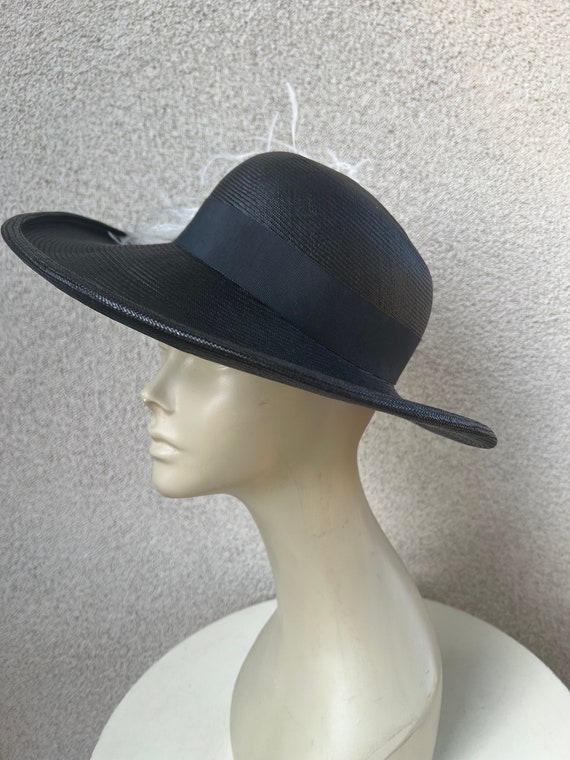 Vintage formal hat brim boater black straw sinawa… - image 6