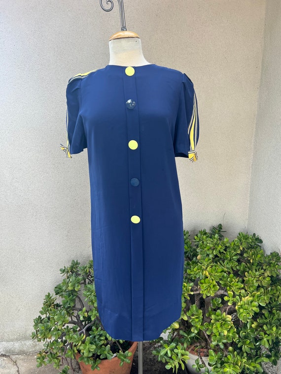 Vintage Adolfo nautical style short dress blue plu