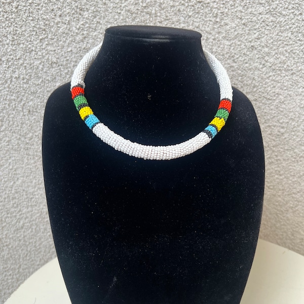 Vintage collar choker necklace Tribal African Zulu style seed beads