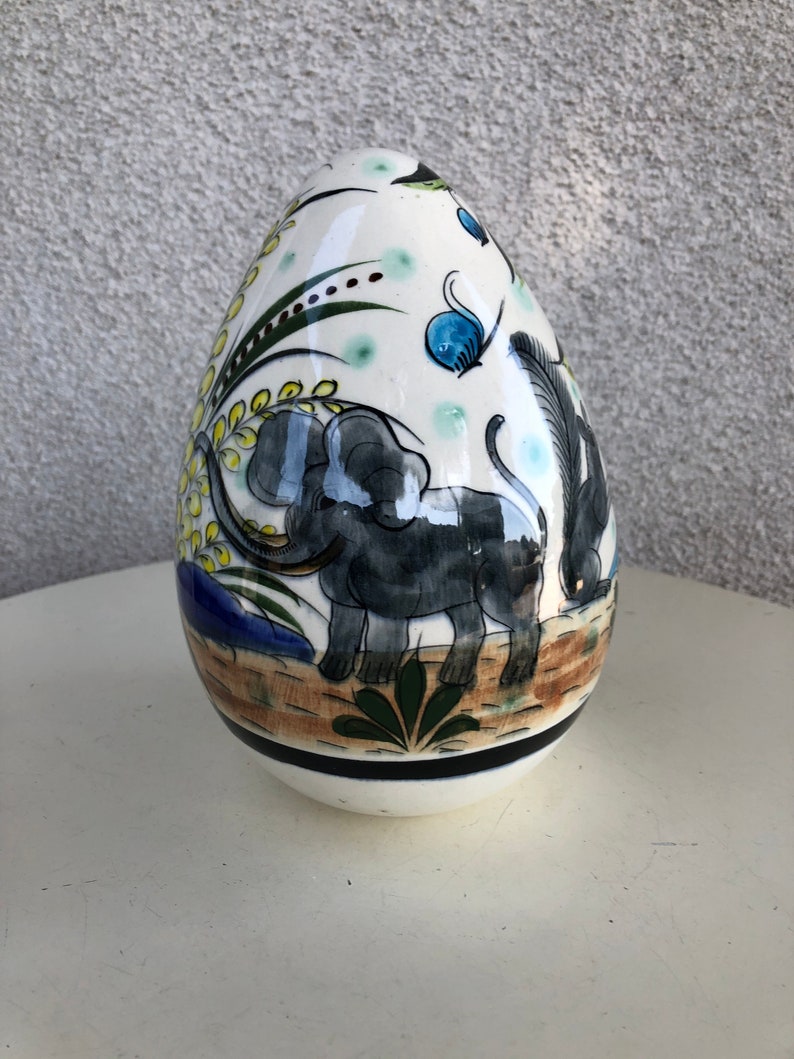 Vintage Wounded Bird Mexican ceramic large egg sculpture elephants birds floral theme size 7 image 3