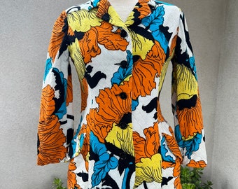 Vintage mod bold floral cotton blazer jacket Sz XS by Chuck Howard Boutique