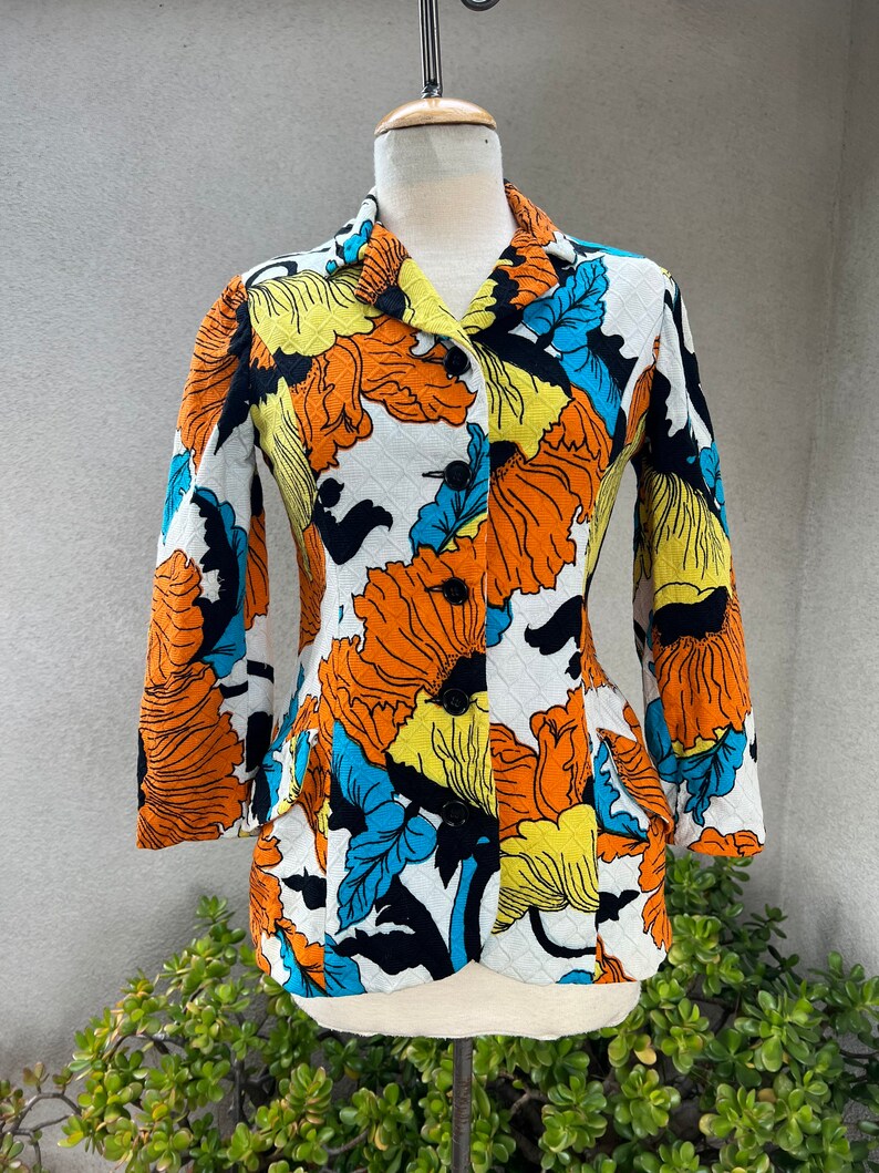 Vintage mod bold floral cotton blazer jacket Sz XS by Chuck Howard Boutique image 1