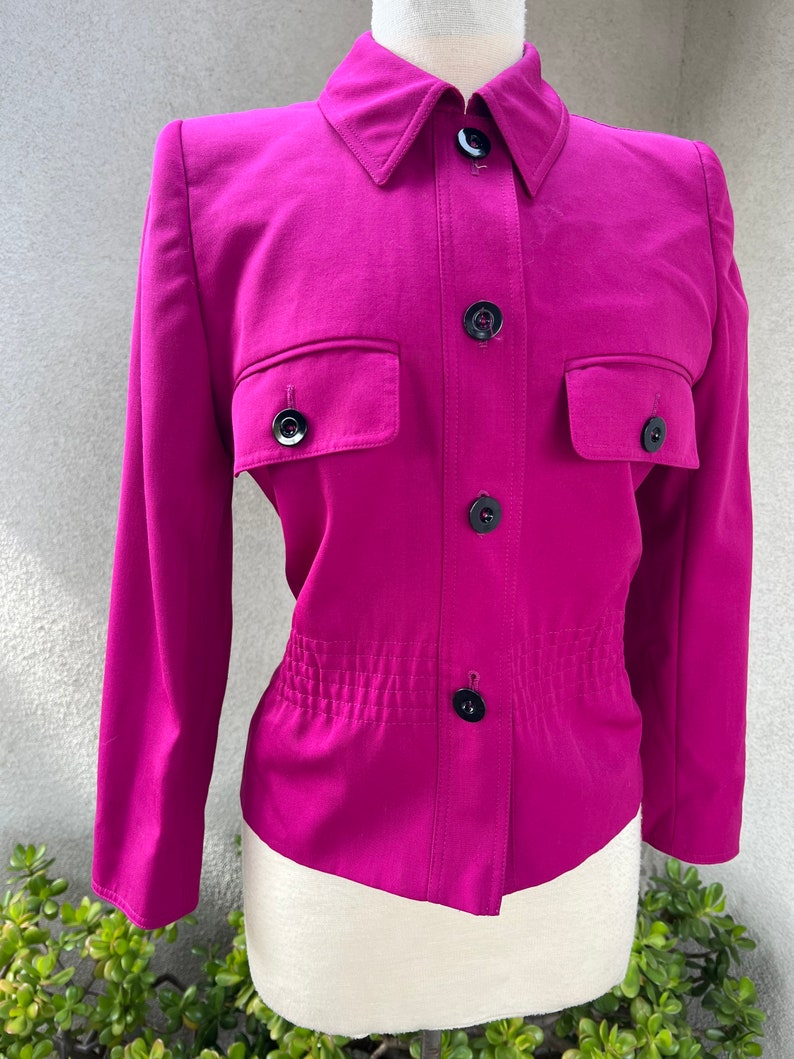 Vintage 80s fuchsia pink wool blazer jacket by Valentino Miss V Sz 38 4 image 1