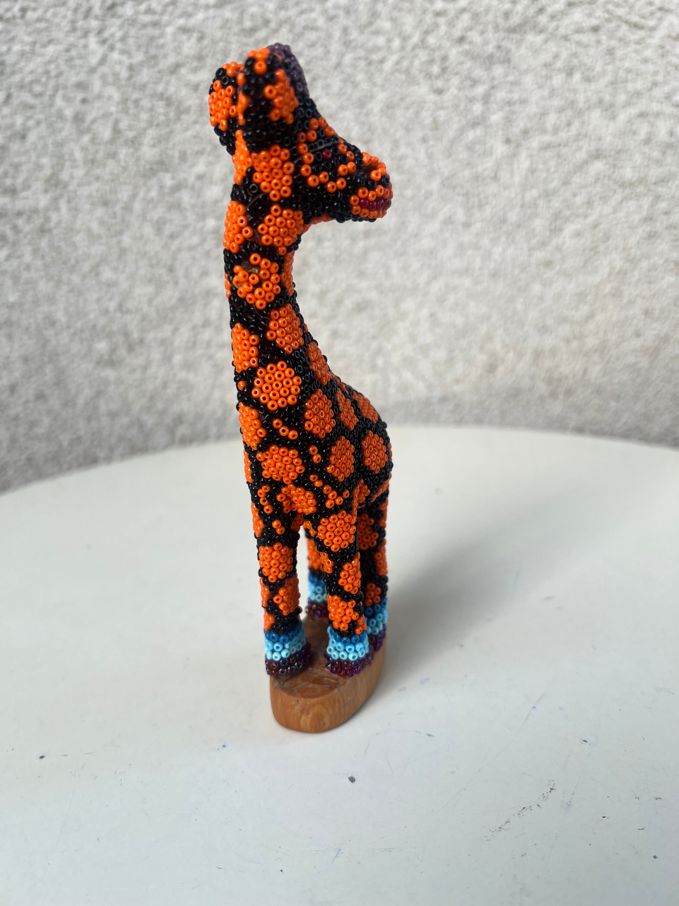 Vintage Orange Black Seed Bead Giraffe Figurine 6” Wood Base - Etsy